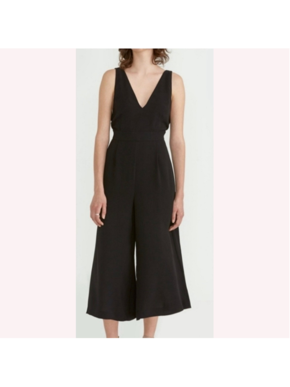 Frank And Oak Black V-Neck Sleeveless Jumpsuit Women’s XS Pockets Wide Leg Crop